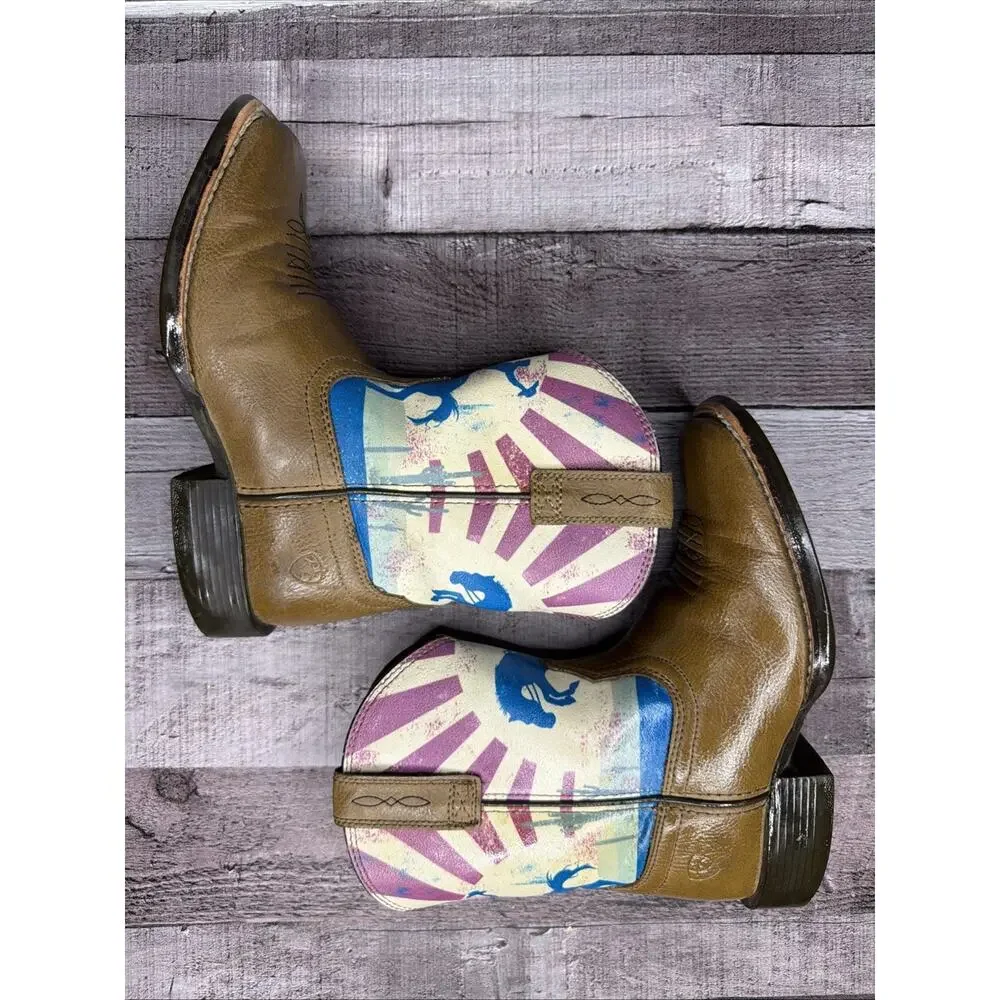 Ariat Dinero 10034063 Tan & Sunset Scene Western Boots Kids 12 EUC Gift